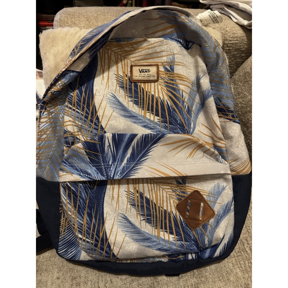 EUC Vans Old Skool II Backpack In White Acid Palm Colorway Blue Tropical Palm